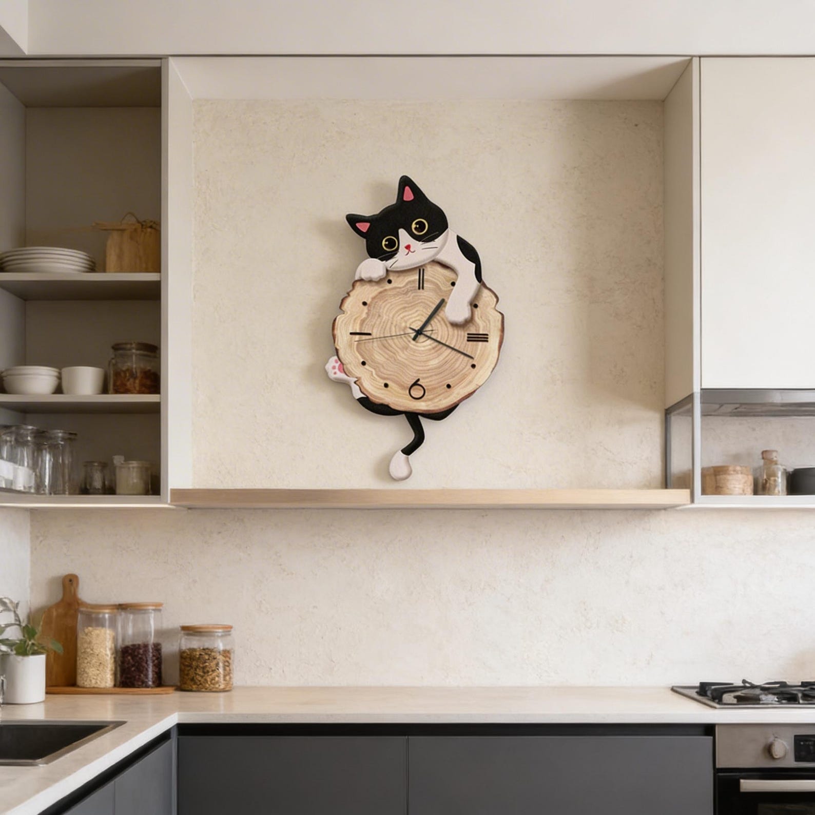 Cat Wall Clock With Swinging Tail, Animal Pendulum Clock - Etsy
