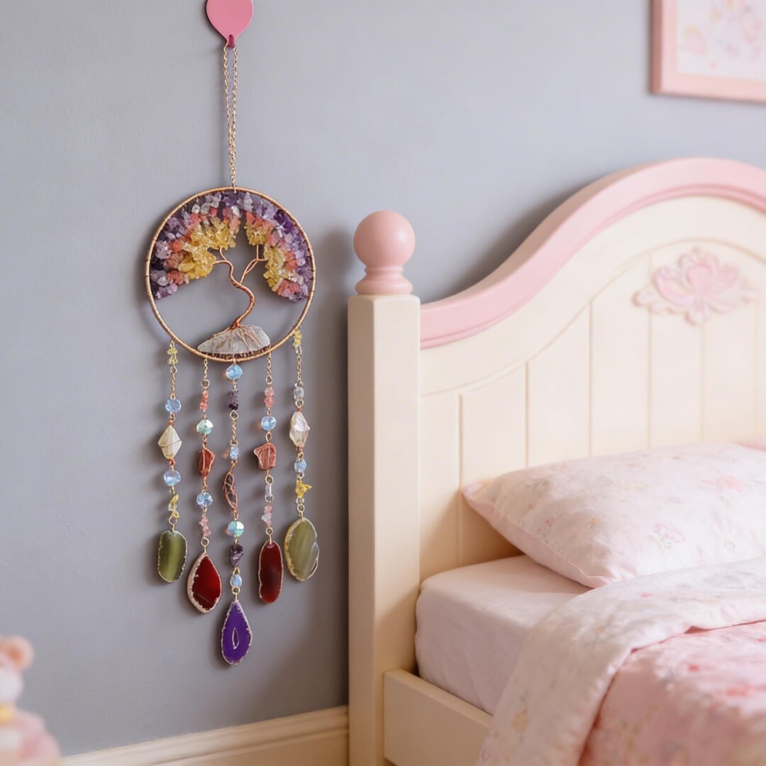 Quartz Tree of Life Suncatcher, Crystal Dream Catcher Wall Hanging ...