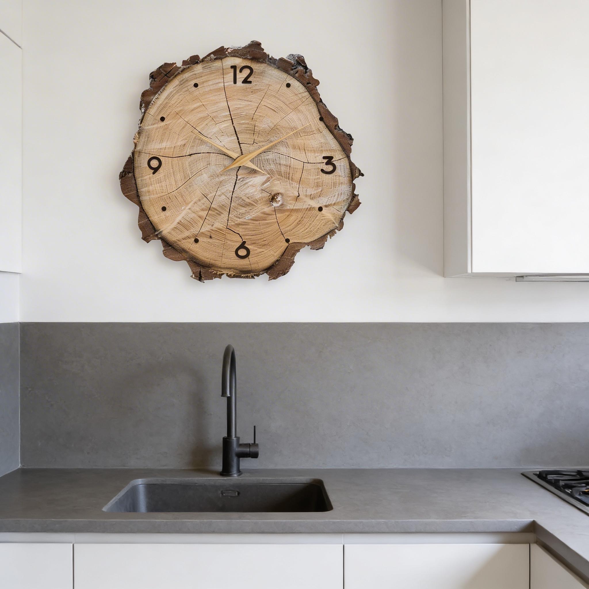 Rustic Log Slice Wall Clock, Silent Farmhouse Decor, Tree Ring Design ...