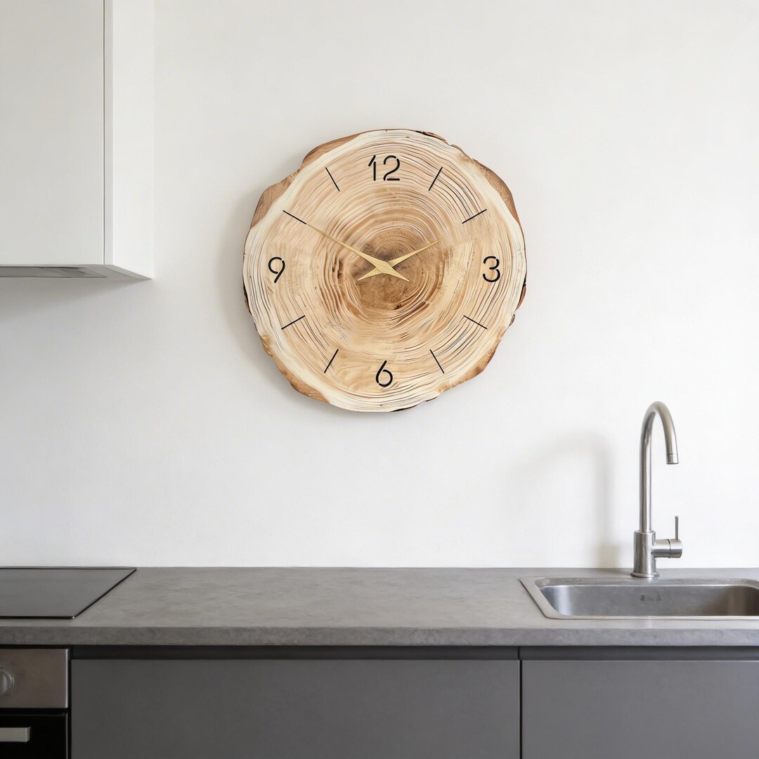 Wood Slice Wall Clock, Rustic Wooden Clock, Natural Tree Ring Design ...