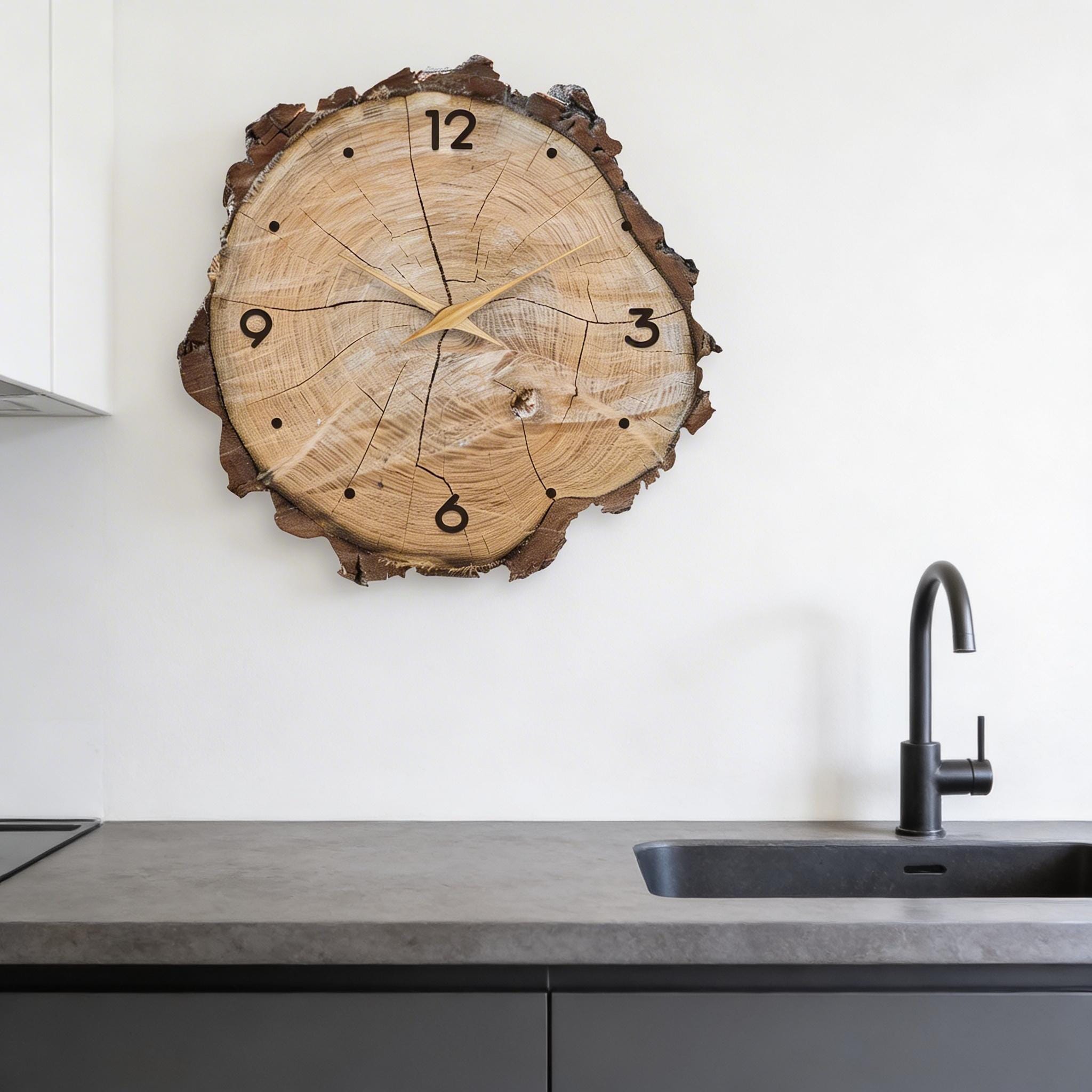 Rustic Log Slice Wall Clock, Silent Farmhouse Decor, Tree Ring Design ...