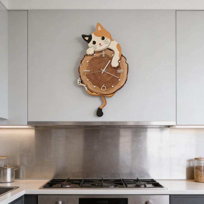Cat Wall Clock With Swinging Tail, Animal Pendulum Clock - Etsy