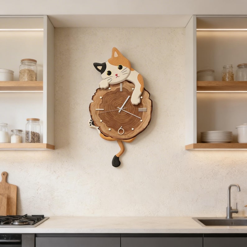 Cat Wall Clock With Swinging Tail, Animal Pendulum Clock - Etsy