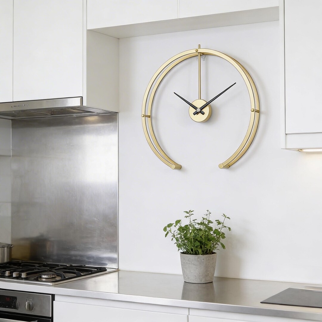 Modern Minimalist Wall Clock – Semi Circle Metal Silent Clock ...