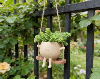 Smiling Face Hanging Planter Pot, Resin Swing Succulent Planter