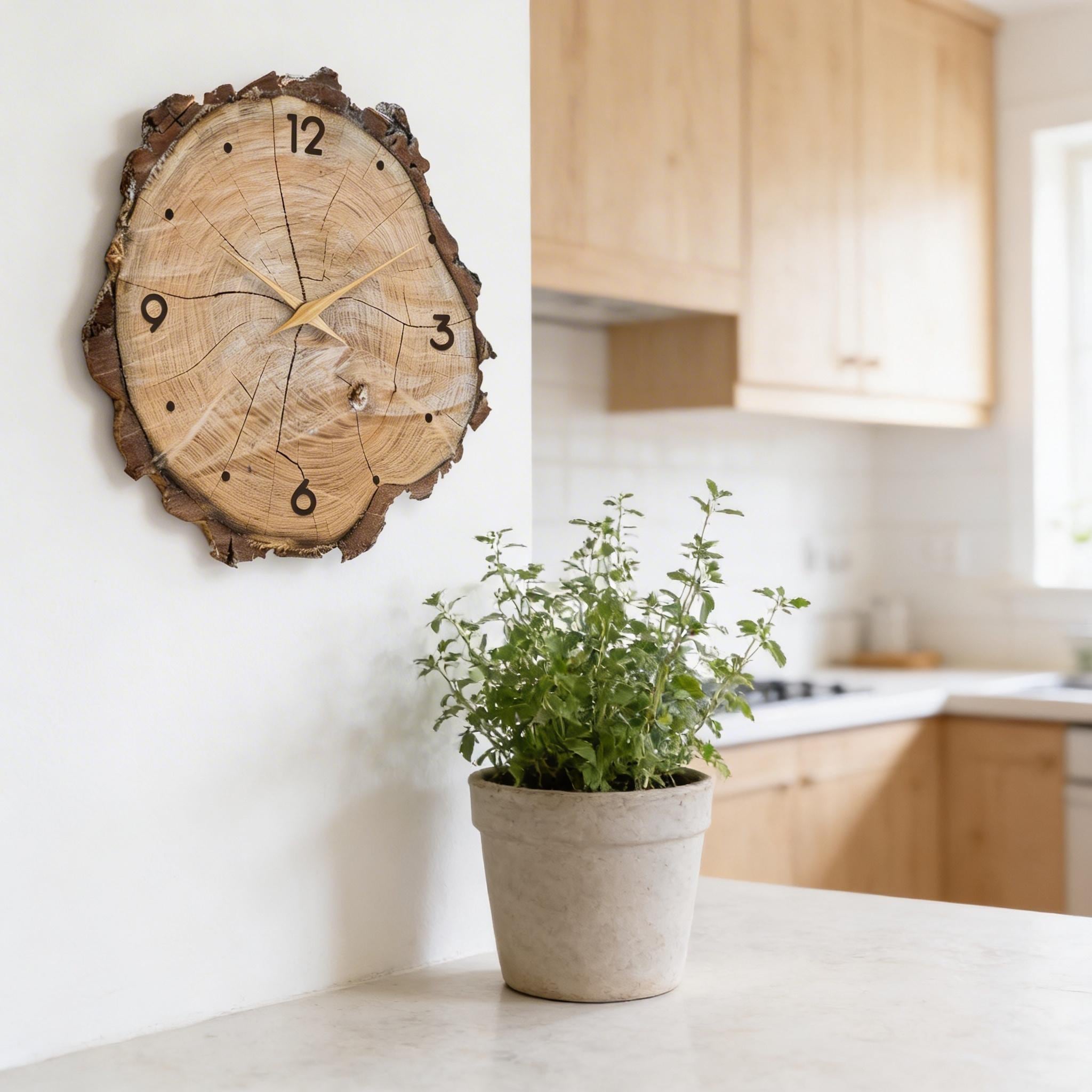 Rustic Log Slice Wall Clock, Silent Farmhouse Decor, Tree Ring Design ...