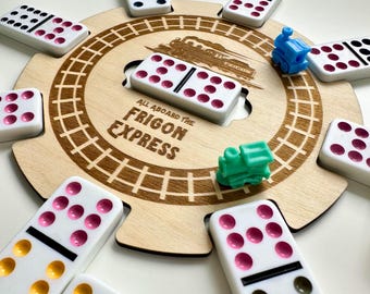 Personalized Mexican Train Center Hub | Custom Wooden Domino Game Accessory | Engraved Family Name Game Night Gift