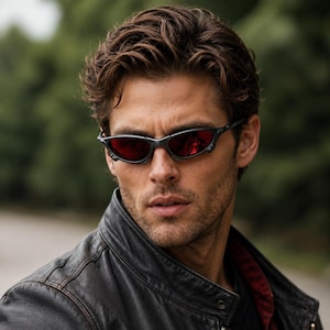 Metal Sunglasses for Men, Ruby Red Lens and Grey Black Frame, Retro Metal Frame Sunglasses, Summer Festival Shades, Cool Gift for Him