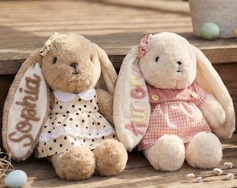 Peluche personnalisée lapin, nom de fil 3D lapin, cadeau en peluche lapin, panier pour enfants