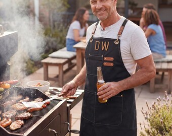 Gepersonaliseerd barbecue-schort, barista-schort op maat, cadeau voor grillmeester, canvas workshop-schort, cadeau voor echtgenoot