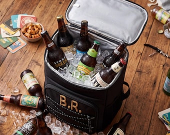 Aangepaste koelrugzak voor heren, gepersonaliseerde biertas, Vaderdagcadeau voor vader, cadeau bruidsjonker, 3D-monogram geïsoleerde achterklepkoeler