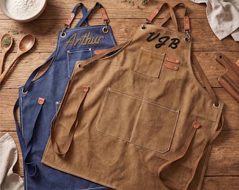 Gepersonaliseerde bakschort Garentekst Bakkerscadeau voor mannen Aangepast canvas chef-kokschort Culinair cadeau 3D-lijmkunst