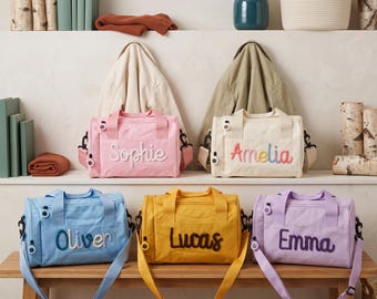 Custom Name Kids Travel Bag, Personalized Children's Duffel Bag with Handles and Adjustable Crossbody Strap
