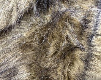 Wolf Faux Fur Fabric Brown-green- Beige Long Pile Shag, 60" Wide