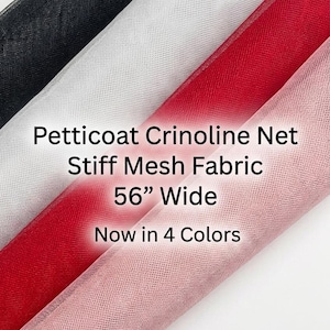 Petticoat Crinoline Net Fabric by the Yard, Stiff Mesh Fabric 56 Inch Wide for Petticoats, Gowns, Costumes & Dress Support