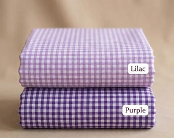 Lilac Purple Gingham Fabric by Yard  Small Check Poly Cotton 60" Wide Quilting Nursery