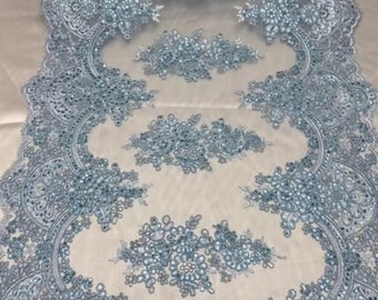 Sequin Lace Table Runner 20" Wide Sheer Embroidered Floral Lace Mesh for Party Tables Event Decor & Celebrations
