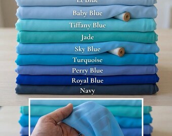 Navy Blue Chiffon Fabric by Yard | Sky Blue Turquoise Tiffany Baby Blue Royal Blue | Wedding Dress Material