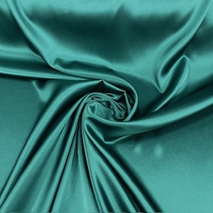 Hunter Green Satin Fabric by Yard, 58" Silky Stretch Charmeuse Wedding Bridesmaid Dress Fabric, Forest Emerald Green Material