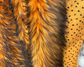 Orange Black Long Pile Faux Fur Fabric by the Yard, Luxury Shag Faux Fox Fur, Halloween Costume Fur, Cosplay Fabric, Plush Fake Fur