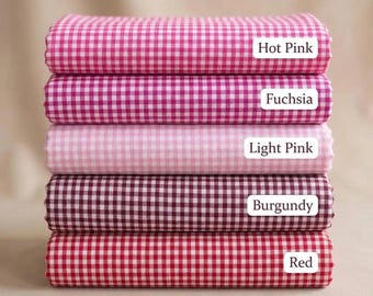 Tela de cuadros fucsia cortada a medida / Cuadros pequeños de poliéster y algodón de 3 mm, 152 cm de ancho / Material para vestidos, acolchados, manteles de picnic, delantales y costura