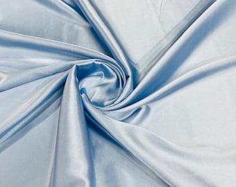 Baby Blue Satin Fabric by Yard, 58" Silky Stretch Charmeuse Wedding Bridesmaid Dress Fabric, Light Blue Pastel Material