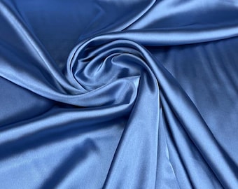 Peri Blue Satin Fabric by Yard, 58" Silky Stretch Charmeuse Wedding Bridesmaid Dress Fabric, Periwinkle Purple Blue Material