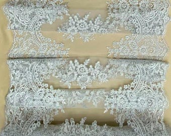 Lace Table Runner 20" Wide Bridal Wedding Sequin Embroidered Sheer Lace Mesh Tablecloth for Reception & Bridal Shower Decor