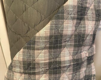 Quilted Silver Green Plaid Fabric by the Yard, Padded Tartan Upholstery Fabric, Jacket & Coat Fabric, Winter Sewing Material, Bag