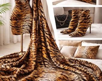 Tiger Print Shaggy velvet Fabric  60" Wide, Cosplay Fursuit Material