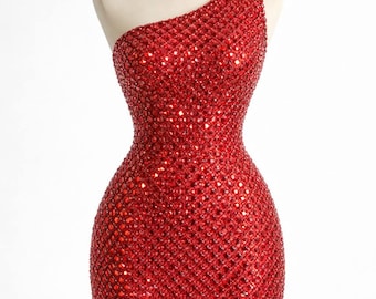 Luxury Red Rhinestone Fabric by the Yard, Diamond Crystal Mesh Fabric, Glam Sparkle Dress Material, High End Couture Embellished Fabric