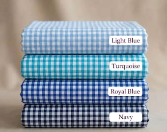 Blue Gingham Fabric by Yard  Small Check Poly Cotton, 60" Wide, Quilting, Dresses