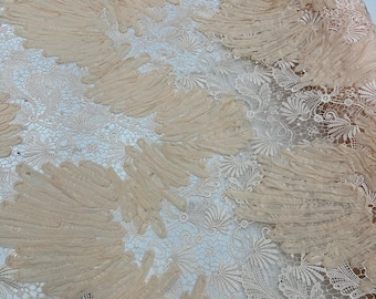 Blush 3D Guipure Lace Fabric  Champagne Floral Appliqué Couture Material by Yard