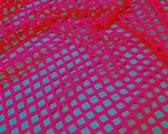 Neon Fuchsia Two Way Stretch Big Hole Fishnet Diamond Mesh Fabric, Sheer Net Fabric by the Yard, Costume Dance Apparel Mesh