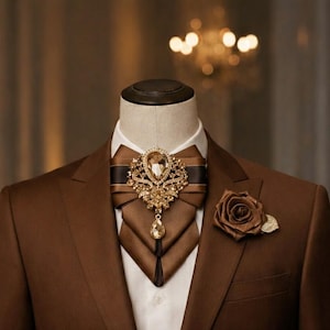 Bruine vlinderstrikset, broche met juweel, reversspeld met bloemen, pochet