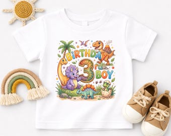 Maglietta di compleanno 3 Rex – Completo per il terzo compleanno a tema dinosauri, maglietta per festa di compleanno per bambini a tema dinosauri