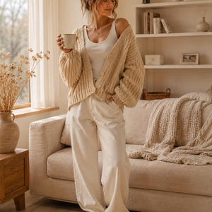 Oversized Chunky Knit Cardigan, Cozy Korean Style Sweater Coat