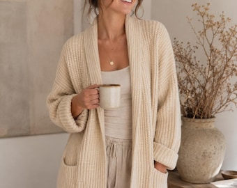 Cardigan oversize en tricot épais | Cardigan manteau de luxe coréen