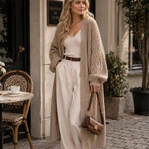 Oversized Knit Cardigan Women, Chunky Long Cozy Coat, Minimalist Fall Sweater