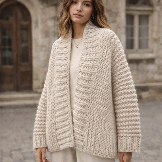 Oversized Chunky Knit Cardigan: Cozy Korean Style Sweater, V Neck Fall Winter