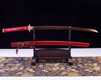 Ręcznie robiony czerwony miecz samurajski Katana, w całości wykonany z czerwonej Saya i Tsuka, ze stali wysokowęglowej