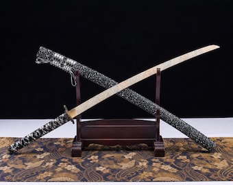 Ręcznie kuta czarna katana, pełny trzpień, stal wysokowęglowa 1045, ekspozycja cosplayowa kolekcjonerska