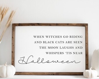 Vicino a citazione di Halloween, arte della parete autunnale, segno autunnale, decorazione autunnale, arte autunnale, decorazione di Halloween, zucche, streghe, gatti neri, segno di Halloween