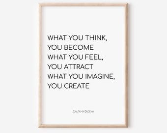 Stampa con citazione di Buddha, mentalità, arte da parete ispiratrice, arte stampabile, decorazione da parete motivante, stampa in bianco e nero, citazione manifesta, poster