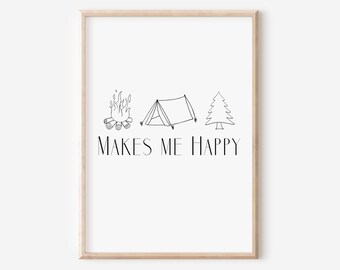 Camping machen mich glücklich Kunst, Liebe zu Lager, Outdoorsy, Natur Druck, Camping Geschenk, digitaler Download, Geburtstagsgeschenk, Boho Dekor, minimalistische Kunst