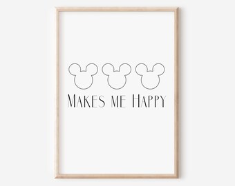 Disney Make Me Happy Kunst, Mickey Mouse Geschenk, Disney Dekor, Disney-Liebhaber-Geschenk, Disney-Kunst, Mickey-Geburtstagsdekorationen, Disney-Babyparty