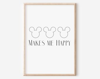 Disney Make Me Happy Art, Mickey Mouse Gift, Disney Decor, Disney Lover Gift, Disney Art, Mickey Birthday Decorations, Disney Baby Shower