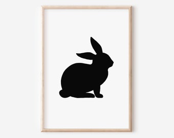 Hase, Ostern Print, Modern, Frühlingsdruck, Foyer Art, Frühlingsdekor, Silhouette, Osterparty, Brunch-Dekor, Schwarzweiß-Kinderzimmer