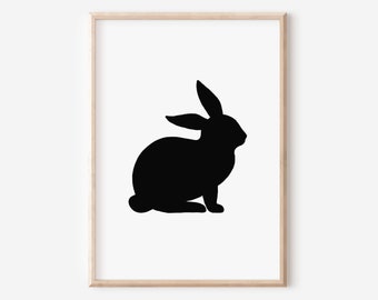 Bunny Rabbit, Easter Print, Modern, Spring Print, Foyer Art, Spring Decor, Silhouette, Easter Party, Brunch Decor, Black & White Nursery