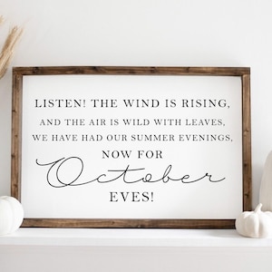 October Evenings, Fall Wall Art, Fall Sign, Fall Decor, Autumn Art, Quotes, Printable Wall Art, Fall Decoration, Halloween Sign, Large Sign